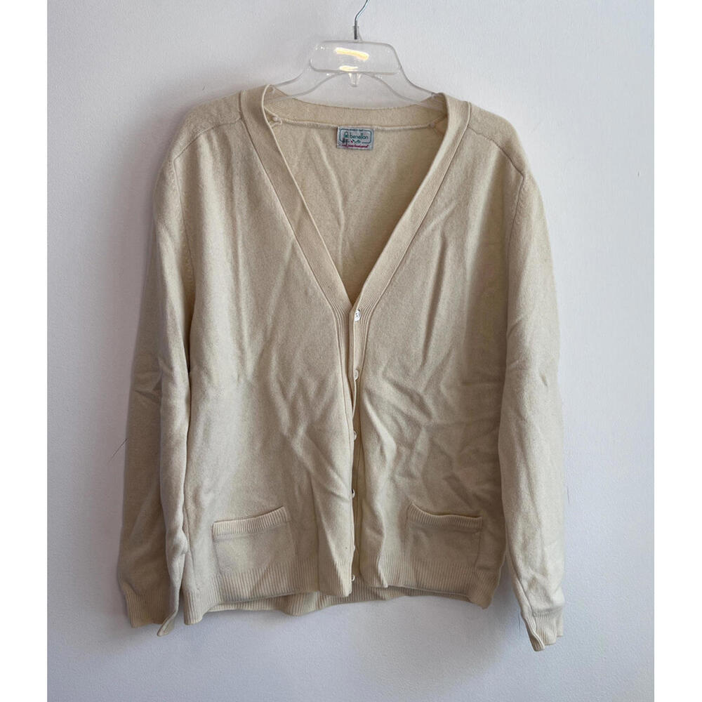 United Colors of Benetton Cream Colored Cardigan Mens 52cm Button Up 100% Wool